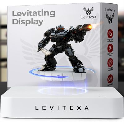 Levitexa Nimbus Levitating Display - Floating Display, Levitating Display Stand, Levitating Decor, Magnetic Display, Magnetic Levitation for Figures and Toys White Square Base