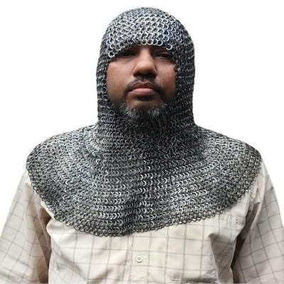 9mm ID Flat Riveted Chainmail Rings 18 Gauge Coif Head Hood, Large Size, Durable Medieval Armor, Natural Oil Coated