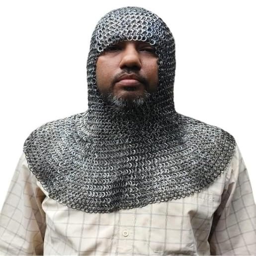 9mm ID Flat Riveted Chainmail Rings 18 Gauge Coif Head Hood, Large Size, Durable Medieval Armor, Natural Oil Coated
