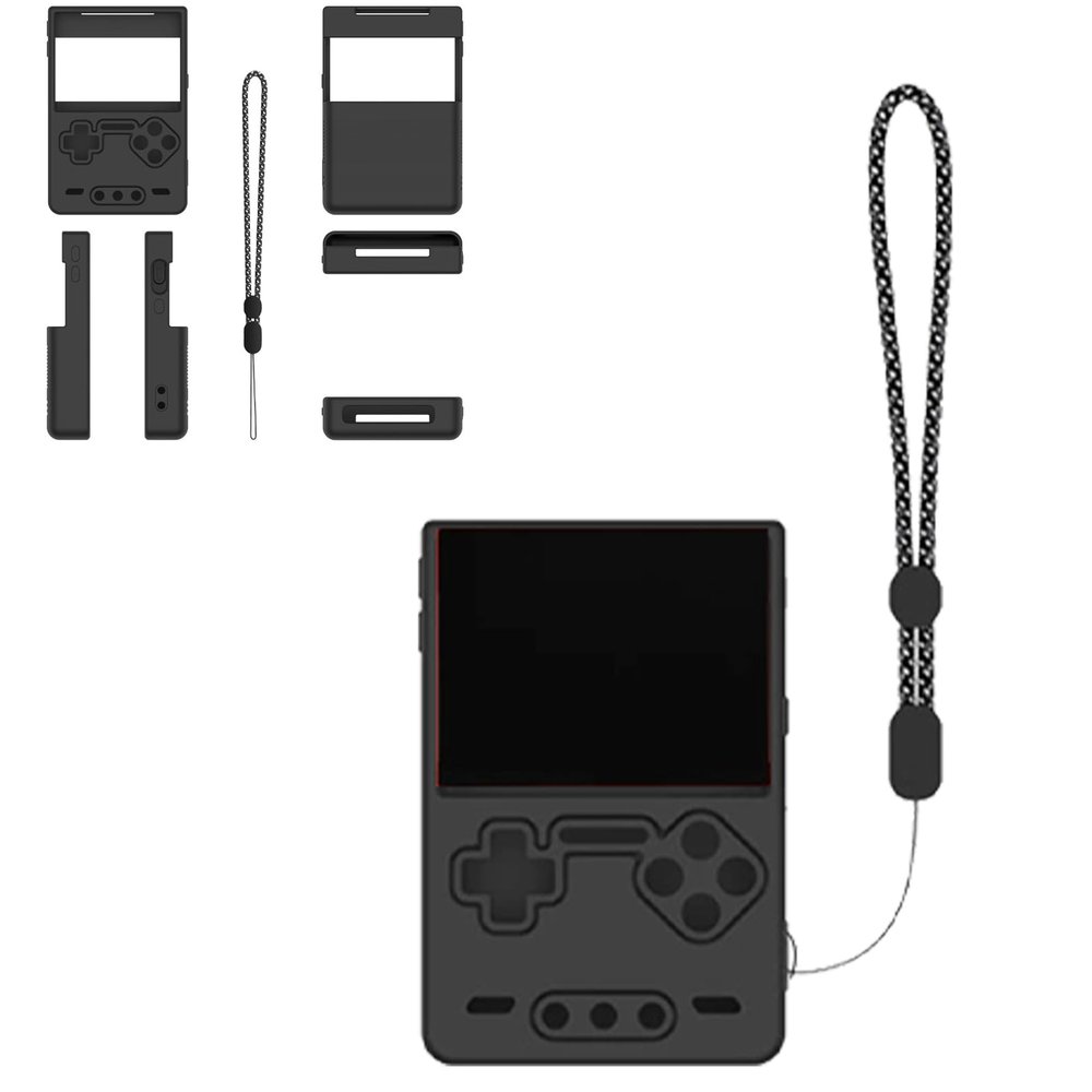 for Trimui Brick Handheld Game Console Gaming Controller Silicone Grip Case Soft Skin Silicone Case Full Protective Case Cover with Lanyard-Black