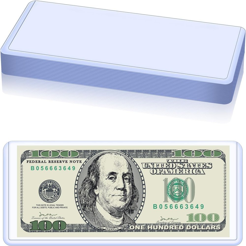 15 Pack Dollar Bill Sleeves - 6.8" x 2.9" Clear PVC Currency Sleeves, Hard Plastic Dollar Bill Holders & Organizer for Collectors