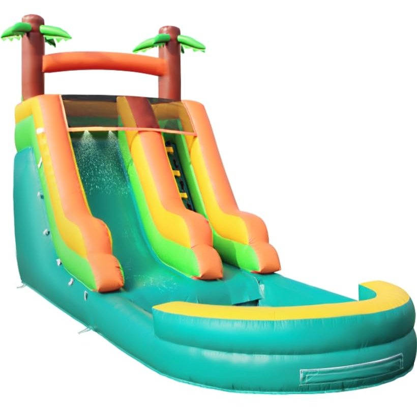 26FT Inflatable Water Slide, PVC Commercial Grade Water Slide with Splash Pool, 4-in-1 Tropical Rainforest Style Water Slide with Climbing & Basketball Set & Air Blower for Birthday, Party