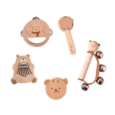 Generic Wood Rattles Set Baby Musical Toys Developmental Preschool Hand Rattles Bell Rattle Toy for Kids Newborn Children Infant Gift, 5Pcs