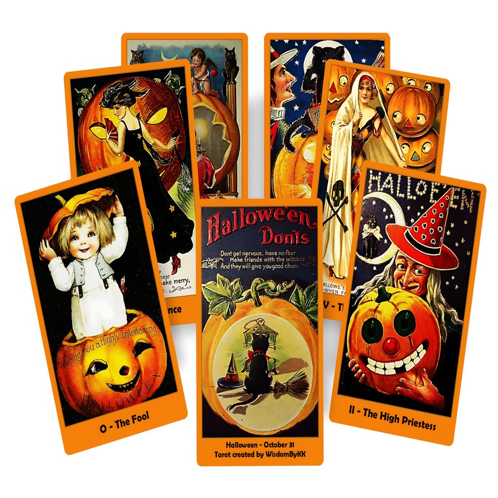 Halloween Tarot Deck. Vintage Halloween Art Tarot with QR Code Guidance