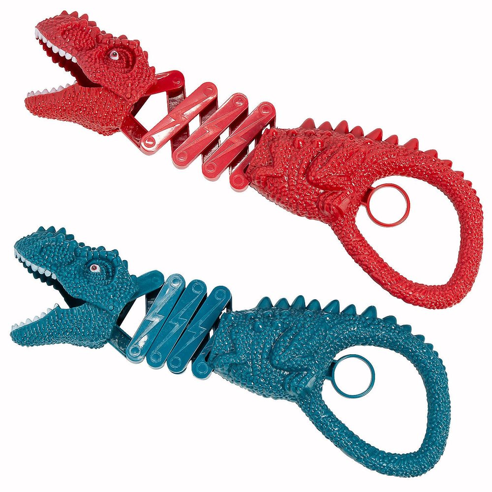 Fun Express 9" x 1 3/4" Red & Blue Extending Dinosaur Chomping Grabbers - 6 Pc.