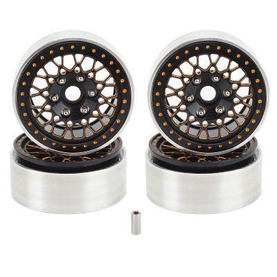 4Pcs 1.9in Crawler Wheel Hub, RC Aluminium Alloy Crawler Car Rims, CNC Machined Beadlock Design, Wear Resistant, Stable Performance, for Axial SCX10 90046 1/10 RC Crawler Car (Black Gold)