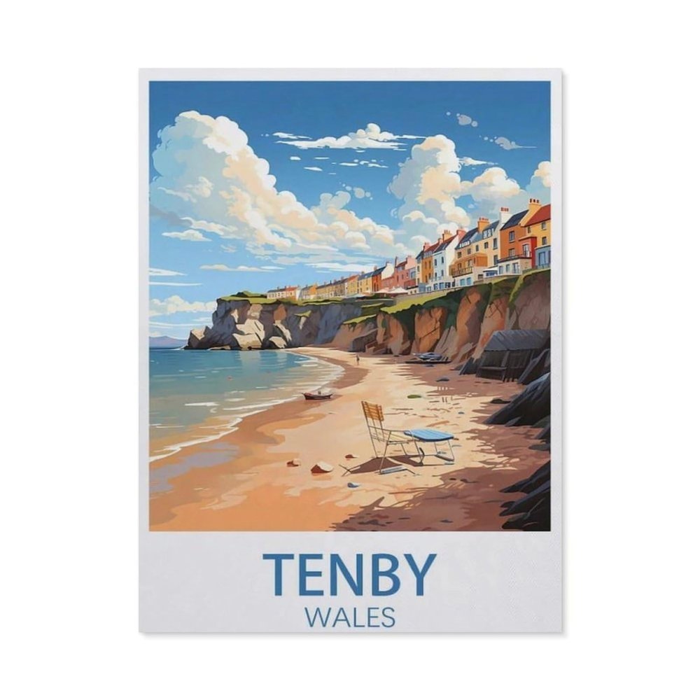 Jigsaw Puzzle 1000 PiecesTenby Wales Vintage Travel PosterLarge Family Puzzle Game Artwork for Adults Teens38x26cm-AT95