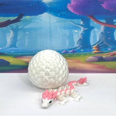 3D Printed Baby Dragon with Egg, 6" White and Pink Easter, Gemstone, Rose, Sushi, Woodland Baby Dragon, Fidget ADHD Autism Toy BD007WP-WE (Gemstone Baby Dragon)