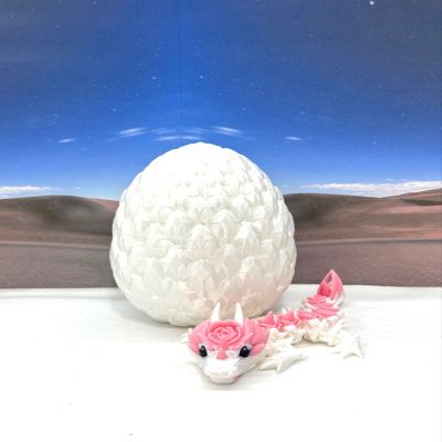 3D Printed Baby Dragon with Egg, 6" White and Pink Easter, Gemstone, Rose, Sushi, Woodland Baby Dragon, Fidget ADHD Autism Toy BD007WP-WE (Rose Baby Dragon)
