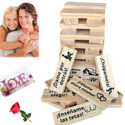 Beecotox Spanish Blocks Tower Game for Adult Couples Board en espaol Tumbling Stacking Lovers Funny Bedroom Sports