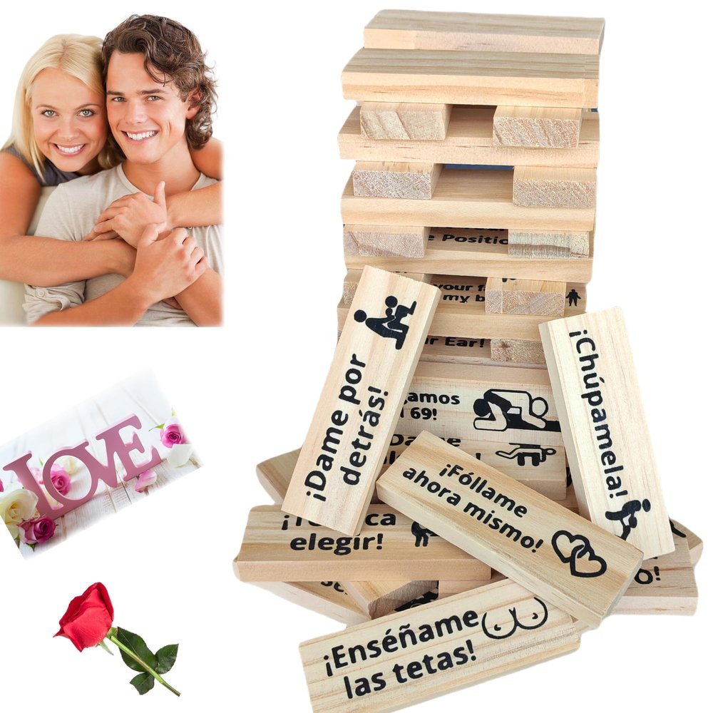 Beecotox Spanish Blocks Tower Game for Adult Couples Board en espaol Tumbling Stacking Lovers Funny Bedroom Sports