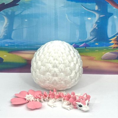 3D Printed Baby Dragon with Egg, 6" White and Pink Easter, Gemstone, Rose, Sushi, Woodland Baby Dragon, Fidget ADHD Autism Toy BD007WP-WE (Clover Baby Dragon)