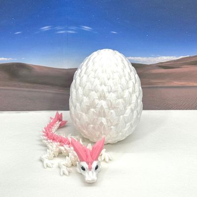 3D Printed Baby Dragon with Egg, 6" White and Pink Easter, Gemstone, Rose, Sushi, Woodland Baby Dragon, Fidget ADHD Autism Toy BD007WP-WE (Crystal Baby Dragon)