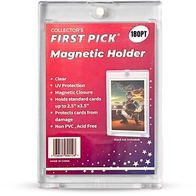 (1 Pack) 180 PT Premium Magnetic Card Holder UV Protection Long Term Storage Case Hard Plastic One Touch Protector for Sports Cards Acrylic Display Card Cases