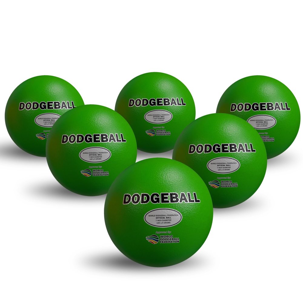 Official Dodgeball, Game Set of 6, 7-inch Foam, World Dodgeball Federation Approved (WDBF) (Green)