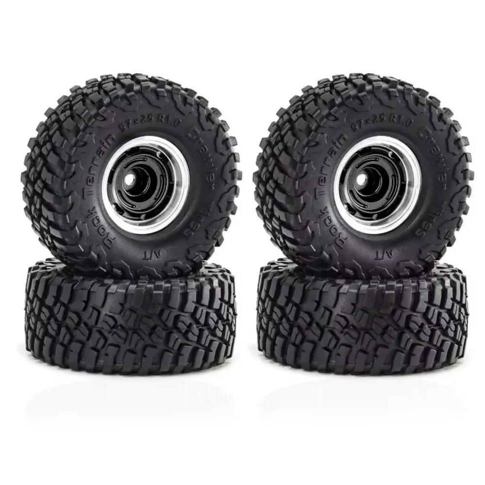 for SCX24 for FMS24 for TRX4M-W185 1/18 1/24 4pcs 1.0" Metal Beadlock Wheel Tire Set RC Crawler Car Upgrade Parts Accessories RC Vehicle Wheels Tires(Black)