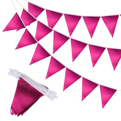PATIKIL Pennant Banner Flags 33 Ft, 36 Pcs Colorful Triangle Banners Party Banner Bunting Garland String for Graduation Birthday Wedding Outdoor Decoration, Glitters Rose Red
