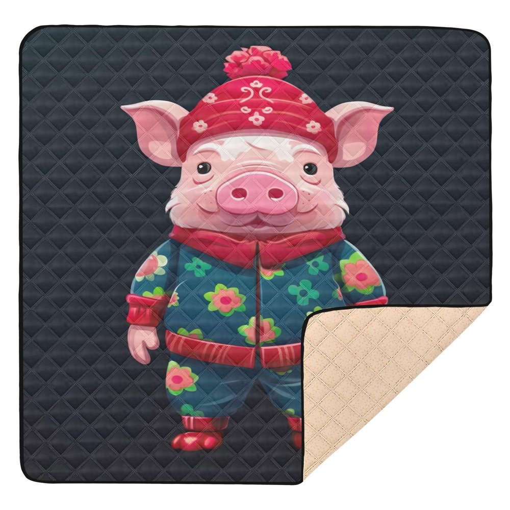 Kigai Cute Pig Baby Play Mat for Floor 50'' x 50'' Soft & Anti- Slip Crawling Mat Playpen Mat Waterproof Foldable Playmat for Infants, Babies, Toddlers