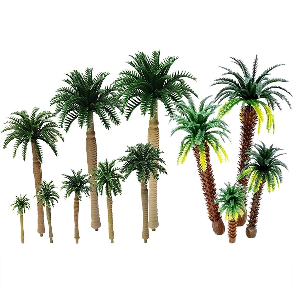 12 Pcs Miniature Tropical Trees Small Decorative Palm Trees Plastic Tree Cake Toppers Mini Model Palm Trees Small Palm Tree Figurines Figures Miniature Coconut Model Trees Faux Realistic Palm Trees