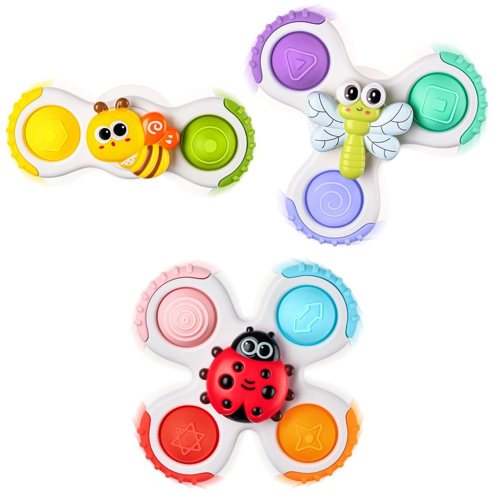 ALASOU 3PCS Pop Suction Cup Spinner Sensory Airplane Travel Toys for 1 Year Old Boy Girl Infant Toddlers|Novelty Spinning Tops 12 18 Months|1 2 Year Old Boy Birthday Gift|Baby Bath Toy Kids Ages 1-3