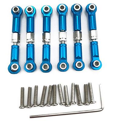 6Pcs Adjustable Metal Linkage Pull Rod Front/Rear Servo Link for Wltoys A949 A959 A969 A979 K929 RC Car Upgrade Spare(Blue)
