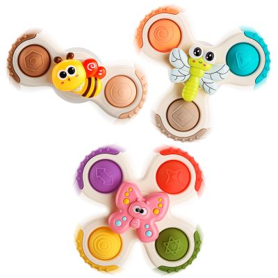 ALASOU 3PCS Pop Suction Cup Spinner Sensory Airplane Travel Toys for 1 2 Year Old Boy Girl Birthday Gift|Novelty Spinning Tops Easter Basket Stuffers for Toddlers Infant|Baby Bath Toy Kids Ages 1-3