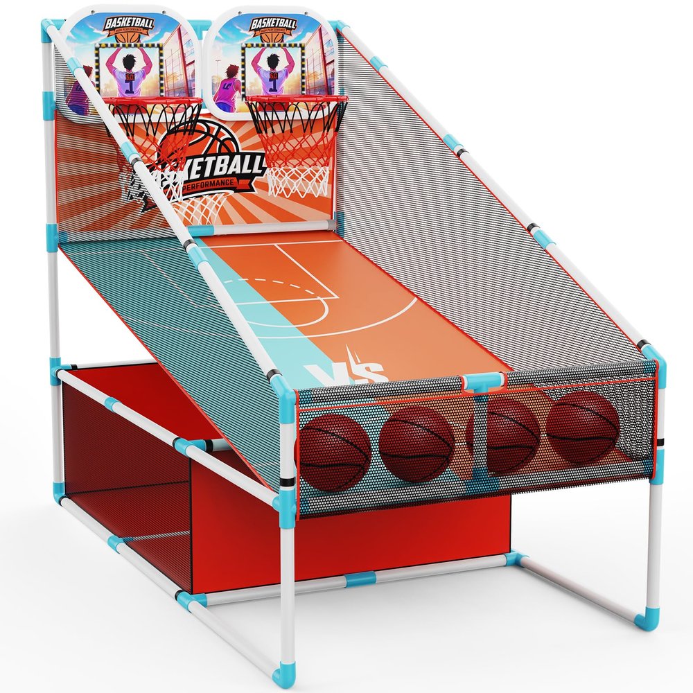 2-Player Arcade Basketball Game Set,Upgraded Indoor Hoop with LED Light Electronic Scoreboard 4 Balls,Carnival Games Sports Toys Kids 3-12 for Home Party Backyard Outdoor Boys Girls Toddlers Gifts
