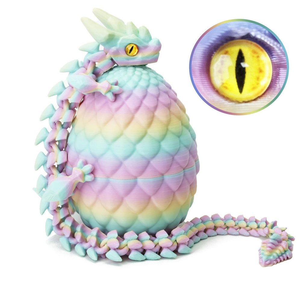 3D Printed Dragon Eggs with Dragon Inside, Easter Basket Essentials Stuffers, Mystery Crystal Dragon Easter Egg Fillers Toys, Articulated Fidget 3D Printed Animals, Surprise Gift