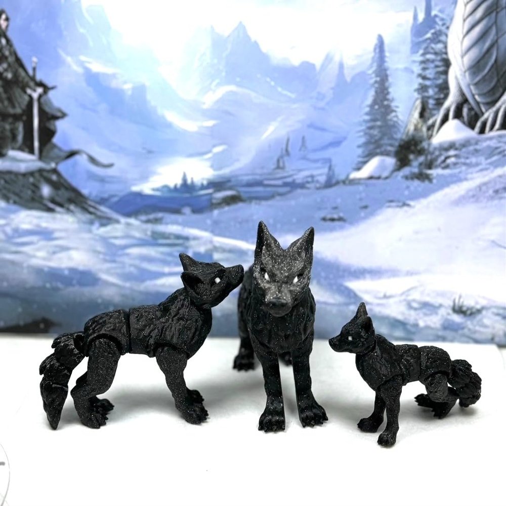 3pcs Articulating 3D Printed Wolf, Black Articulating Posable Wolf, Fidget ADHD AutismToy, Stress Relief, Executive Desk Toy IHWW001-SET