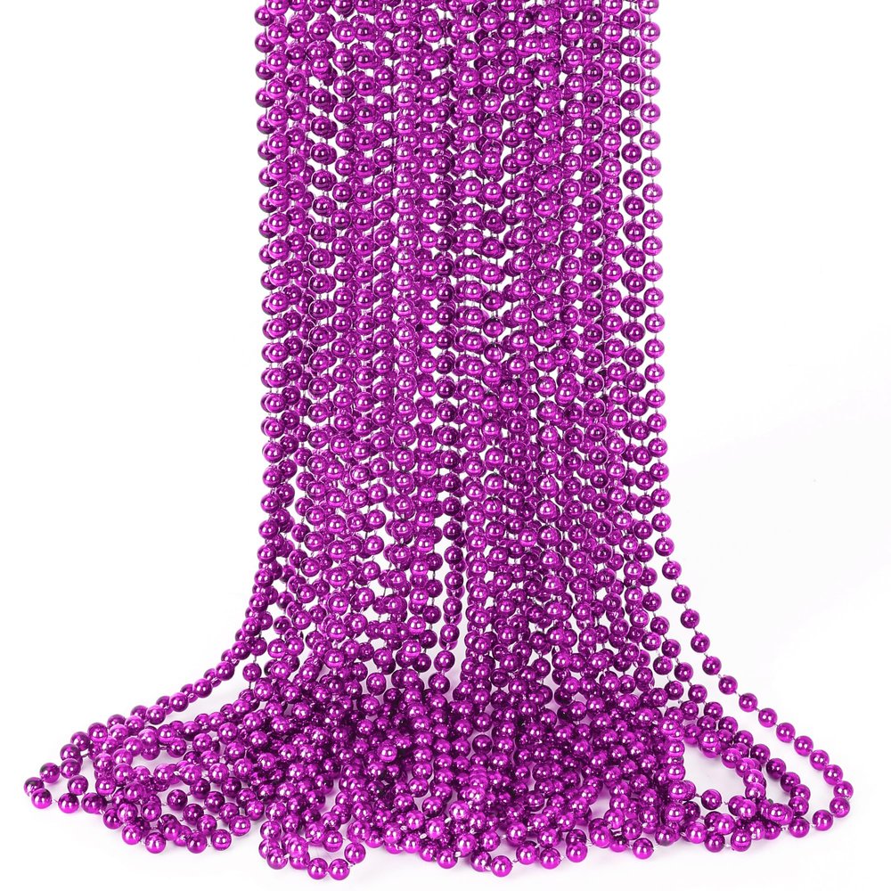 15PCS Mardi Gras Beads, Purple Bead Necklace Party Favors, 33" Purple Necklaces Festival Parade Throw Accessories, Halloween Mardi Gras Wedding Birthday School Activities Celebrations Decorations