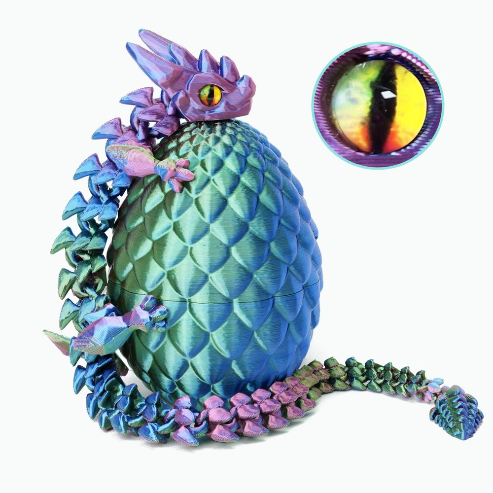 3D Printed Dragon Eggs with Dragon Inside, Easter Basket Essentials Stuffers, Mystery Crystal Dragon Easter Egg Fillers Toys, Articulated Fidget 3D Printed Animals, Surprise Gift