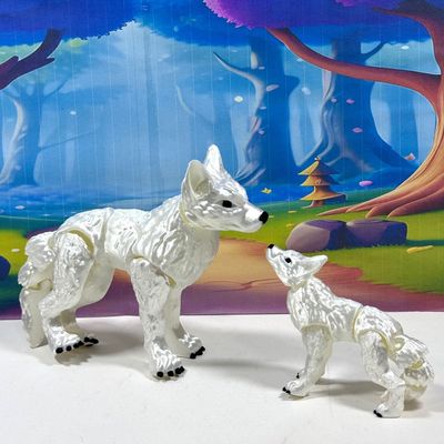2pcs Articulating 3D Printed Wolf, White Mother and Child Wolf Toy, Wild Animal Toy, Fidget ADHD AutismToy, Stress Relief, Executive Desk Toy IHWW001-SET-WHT