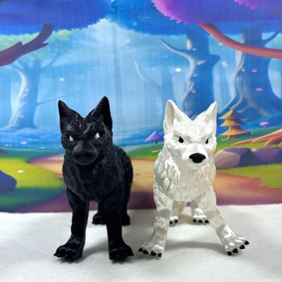 2pcs Articulating 3D Printed Wolf, Black and White Wild Animal Wolf Toy, Wild Animal Fidget ADHD AutismToy, Stress Relief, Executive Desk Toy IHWW001-BLK-WHT