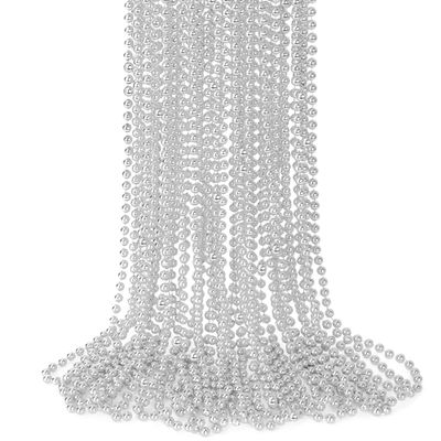 15PCS Bead Necklace, Silver Christmas Bead Stuff Party Favors, 33" Mardi Gras Xmas Silver Beaded Necklace Bulk, Festival Events Parade Throw Accessories for Wedding Birthday Celebrations Decorations