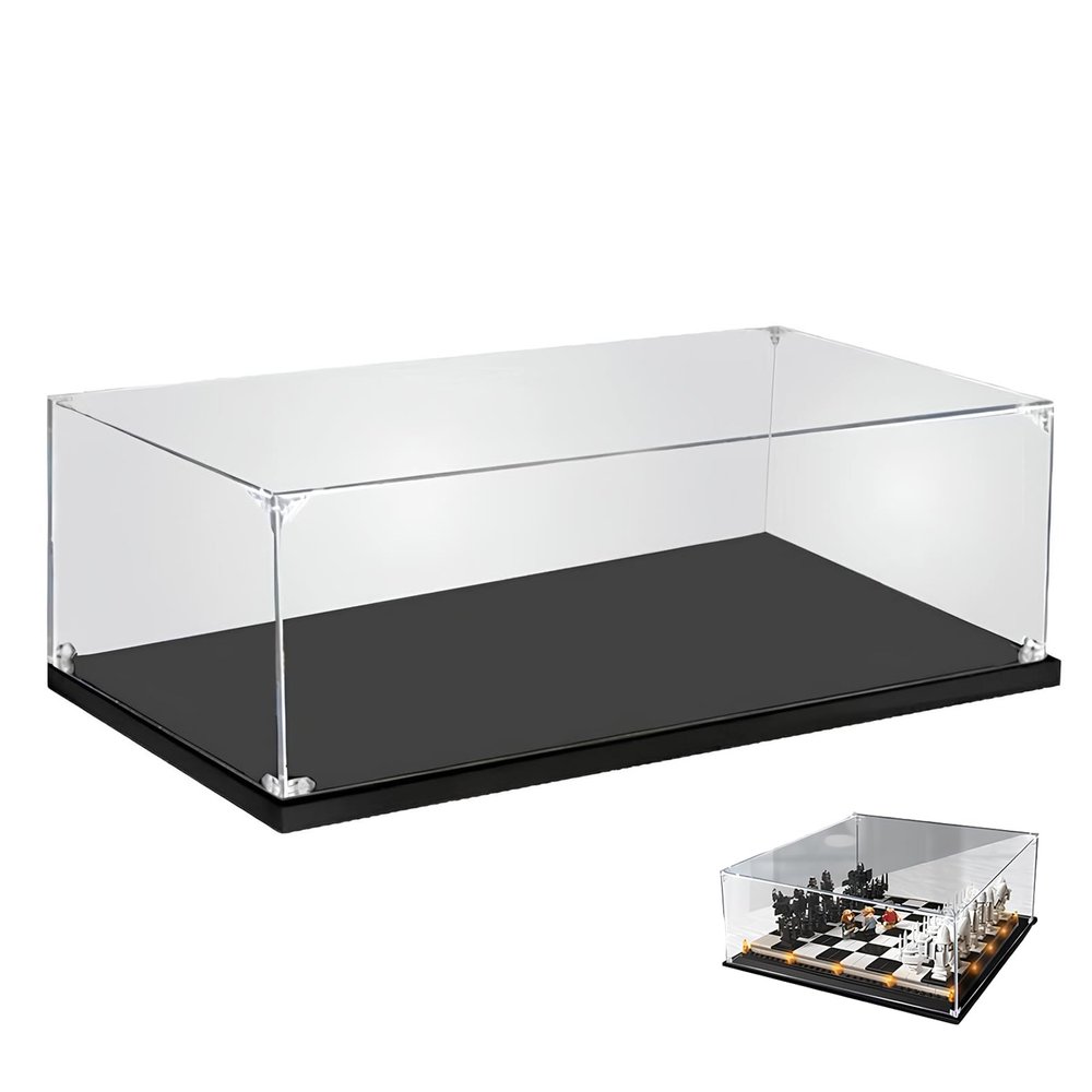 Clear Acrylic Display Case Black Base, 30x40x55cm/12x16x22in, High Transparency Stackable Showcase Box, Dustproof Display Case for Collectibles Organizer, Retail Display, Home Decor