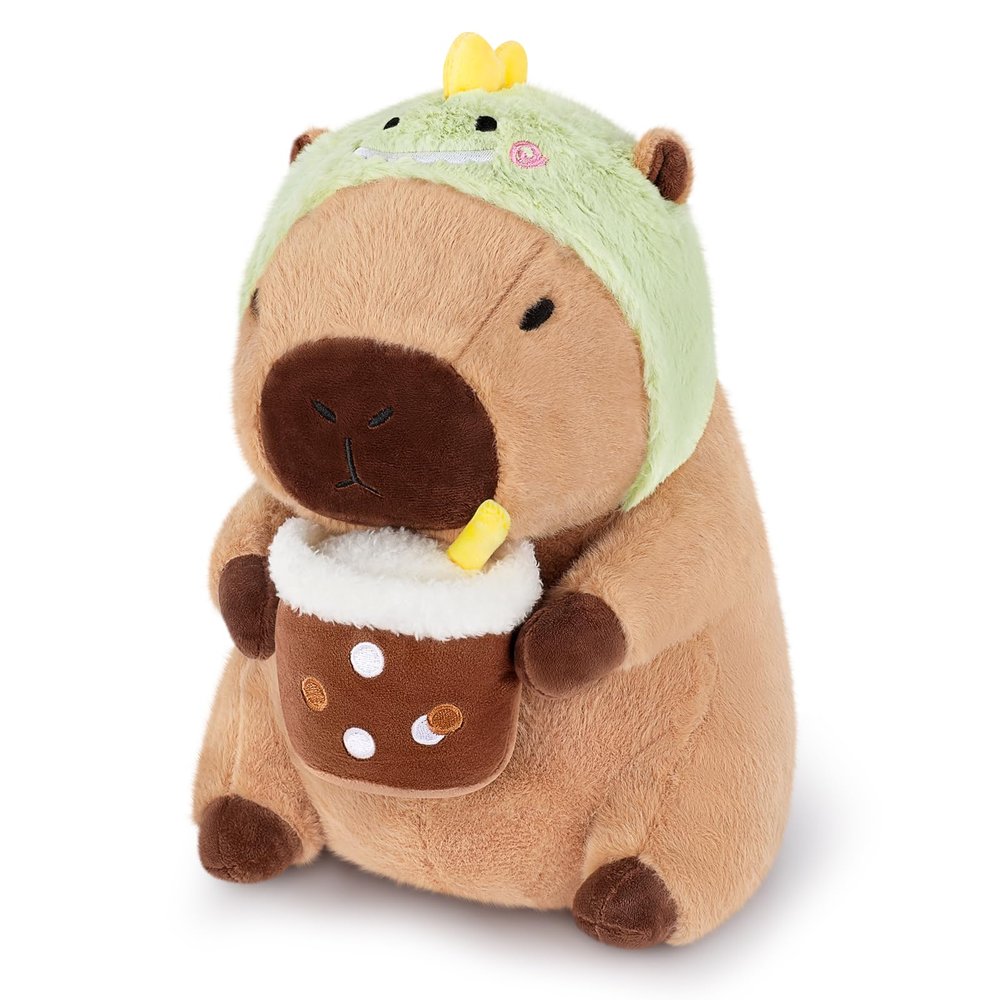 Achwishap Capybara Plush,Cute Plushies Capybara Stuffed Animals,Capybara Plush Toys,Kawaii Plushie Stuffed Toy with Dinosaur Hat Plushies for Kids Adults Birthday Valentines Gifts,Brown 12