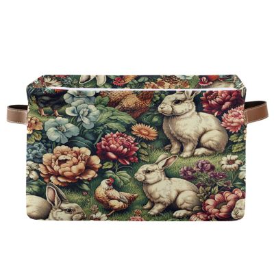 Kigai Bunny Easter Storage Basket with Handles Waterproof Collapsible Storage Bin Canvas Fabric Basket Decorative Box Closet Organizer for Nursery Bedroom Office