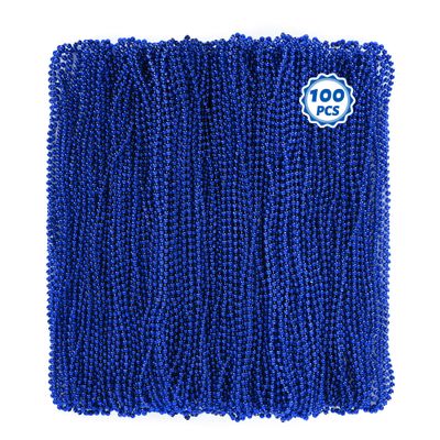 100 PCS Blue Mardi Gras Beads Necklaces, 33" Metallic Patriotic Carnival Beaded, 4th of July Costume Necklaces Bulk, Mardi Gras Accessories Set for Gender Reveal Parade Throws Party Decorations