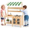 GLACER Mud Kitchen with Canopy, Wooden Mud Table w/Sink & Faucet, Storage Shelf & Cabinet, Chalkboard, Stoves, 2 Hooks, Cooking Accessories, Pretend Outdoor Play Kitchen, Gift for Toddlers Aged 3+ view 1