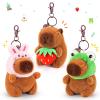 Achwishap 3PCS Capybara Plush Keychain,Cute Keychain Capybara Stuffed Animal,Soft Capybara Plush Toys Key Chain,Plushie Stuffed Toys for Birthday Valentines(Bunny Hat,Frog Hat,Holding Strawberry) view 1