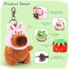 Achwishap 3PCS Capybara Plush Keychain,Cute Keychain Capybara Stuffed Animal,Soft Capybara Plush Toys Key Chain,Plushie Stuffed Toys for Birthday Valentines(Bunny Hat,Frog Hat,Holding Strawberry) view 3