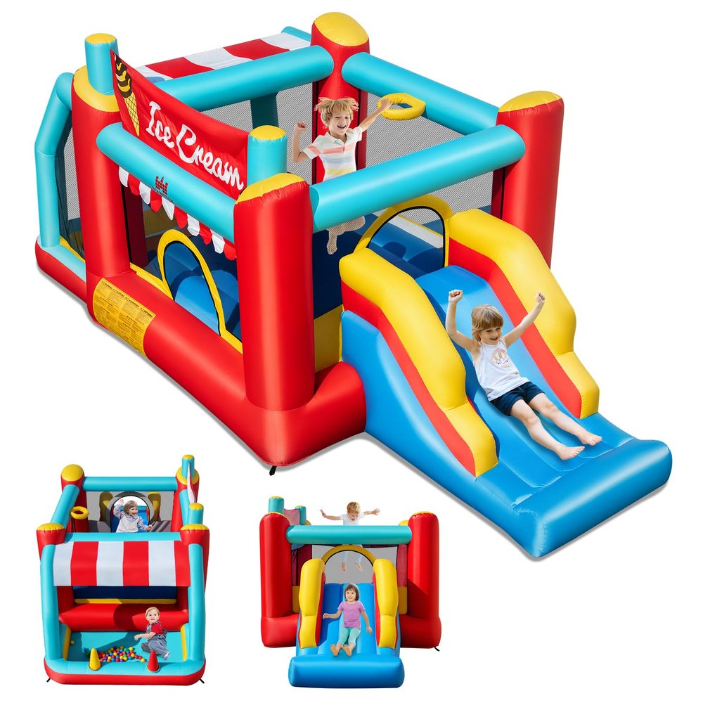 BOUNTECH Inflatable Bounce House with Ball Pit, Ice Cream Themed Kids Bounce House with Slide, Ring-toss, Jumping, Basketball Hoop, Bouncy House for Kids Indoor Outdoor Backyard Birthday Party Gifts