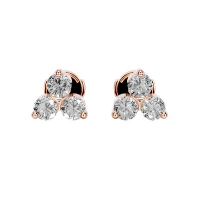 1-4 CT Round Stud Earrings 925 Sterling Silver & 10K 14K 18K Solid Gold Christmas Gift for Women (3 Stone, Stone Weight : 3 Carat)