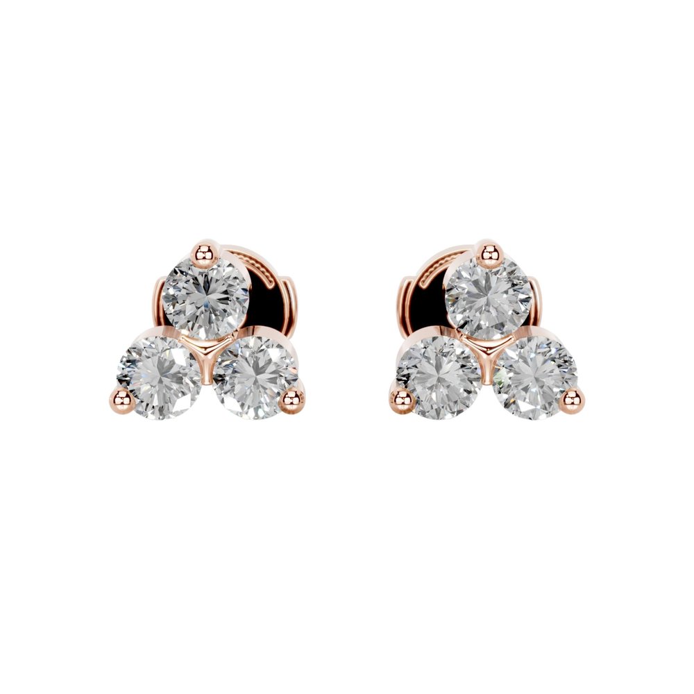 1-4 CT Round Stud Earrings 925 Sterling Silver & 10K 14K 18K Solid Gold Christmas Gift for Women (3 Stone, Stone Weight : 3 Carat)