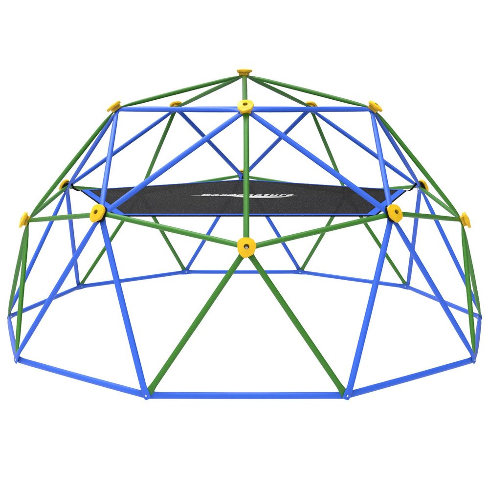 Gardenature 10FT Climbing Dome with Hammock, Outdoor Jungle Gym for Kids, Geometric Dome Climber Supporting 880 Lbs Anti-Rust Metal Outdoor Play Structure ASTM Approved Blue & Green