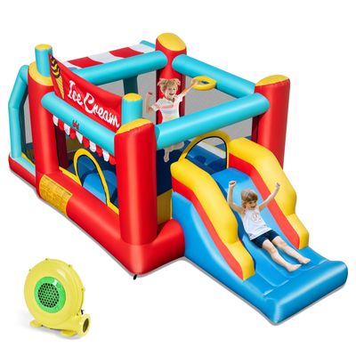 BOUNTECH Inflatable Bounce House with Ball Pit, Ice Cream Kids Bounce House with Slide, Ring-toss, Basketball Hoop, 480W Blower, Bouncy House for Kids Indoor Outdoor Backyard Birthday Party Gifts
