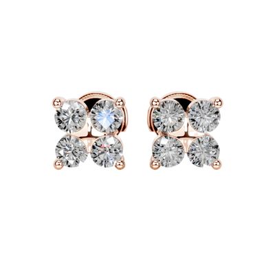 1-4 CT Round Stud Earrings 925 Sterling Silver & 10K 14K 18K Solid Gold Christmas Gift for Women (4 Stone, Stone Weight : 3 Carat)