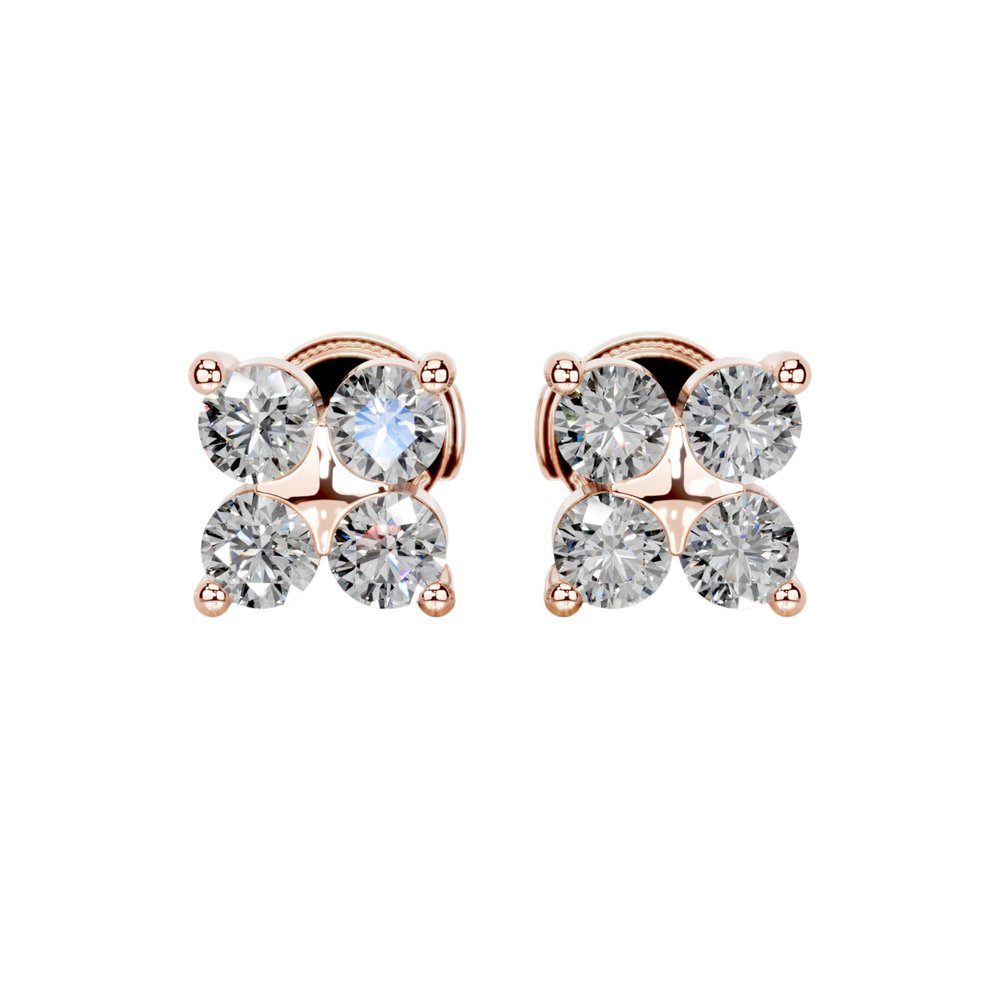 1-4 CT Round Stud Earrings 925 Sterling Silver & 10K 14K 18K Solid Gold Christmas Gift for Women (4 Stone, Stone Weight : 3 Carat)