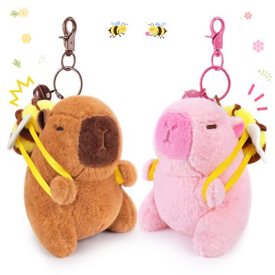 Achwishap 2PCS Capybara Plush Keychain,Cute Keychain Capybara Stuffed Animal,Soft Capybara Plush Toys Key Chain,Kawaii Plushie Stuffed Toys for Kids Adults Birthday Gifts for Valentines,Brown&Pink