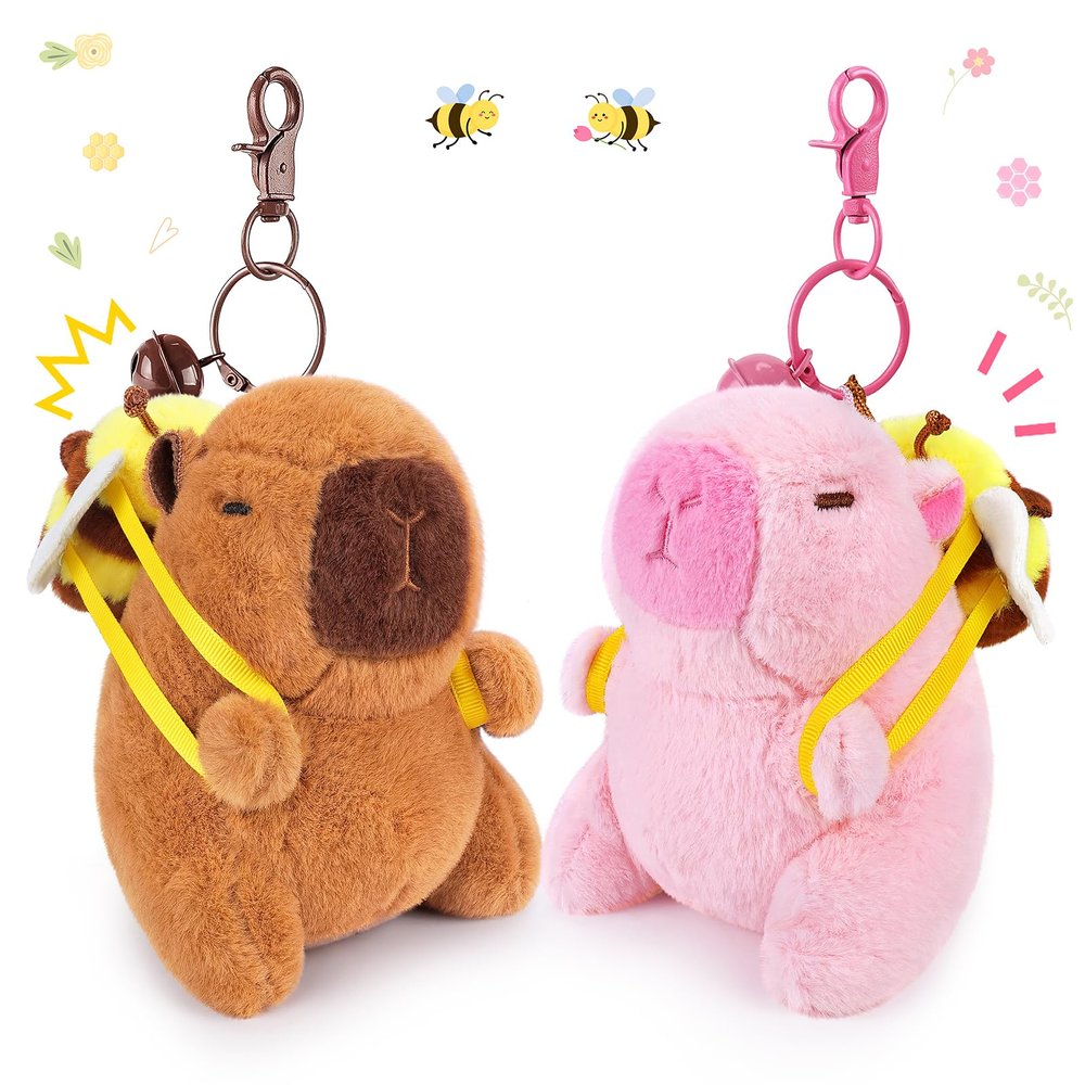Achwishap 2PCS Capybara Plush Keychain,Cute Keychain Capybara Stuffed Animal,Soft Capybara Plush Toys Key Chain,Kawaii Plushie Stuffed Toys for Kids Adults Birthday Gifts for Valentines,Brown&Pink